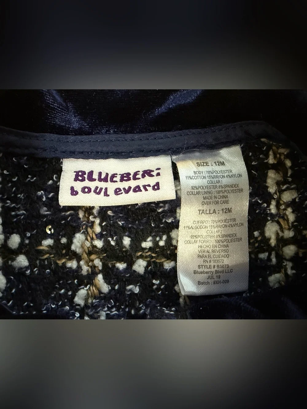 Blueberi Boulevard 12M Navy Tweed Coat Dress Velvet Collar Pearl Gold Buttons